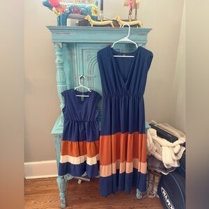 Navy, Beige, and Rust Mommy and Me Dress Set
